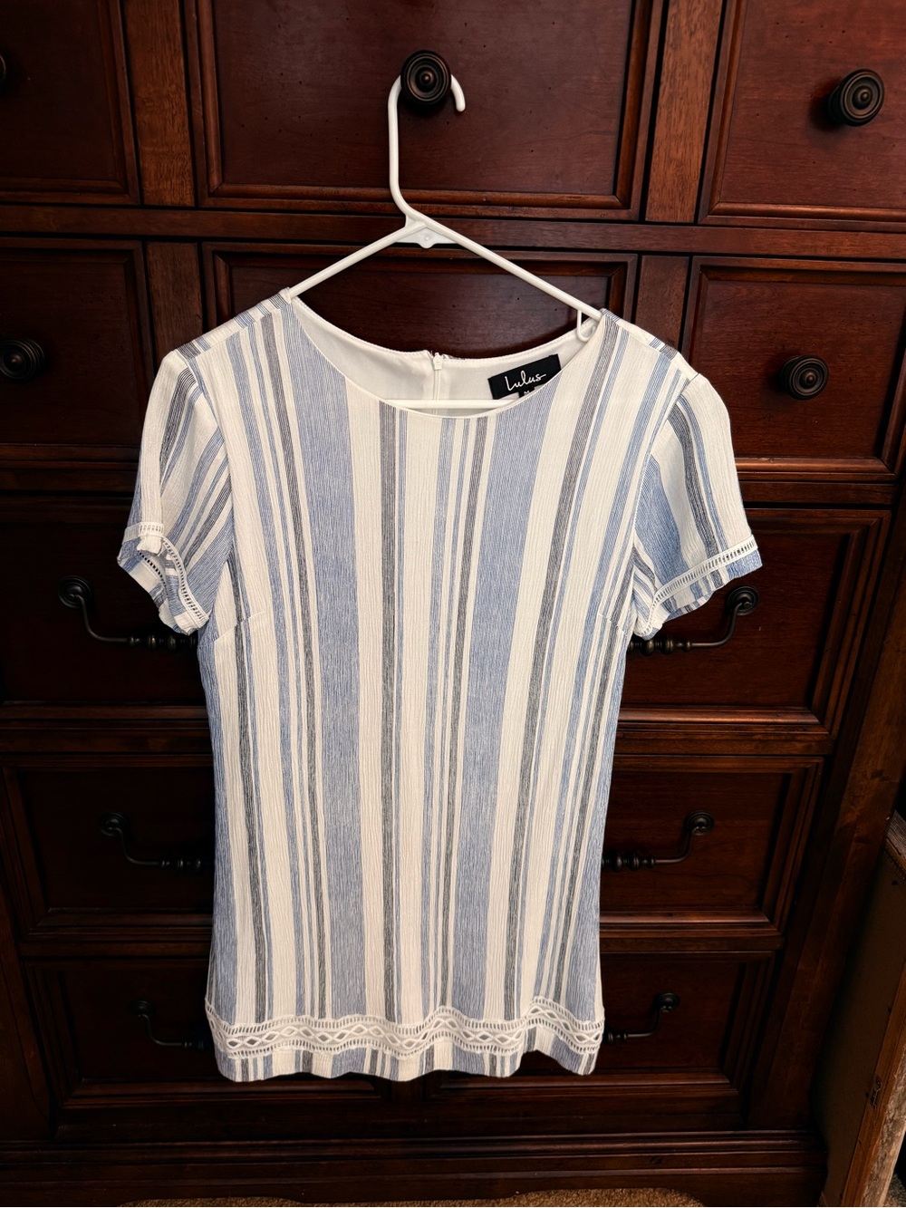 Lulu's Blue and White Vertical Stripe Short Sleeve Tee